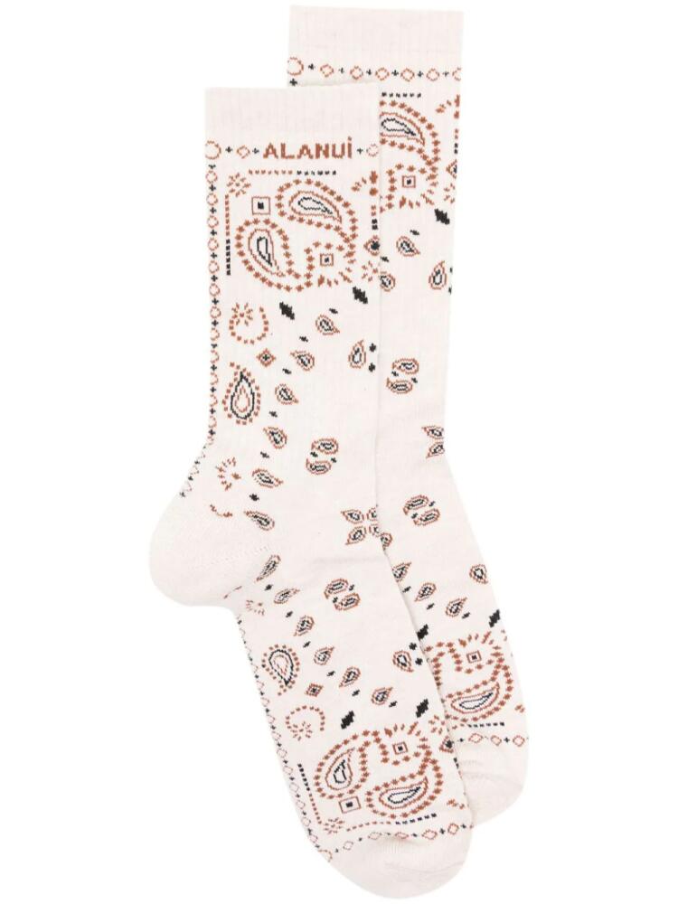 Alanui Bandana logo-embroidered ribbed-knit socks - Neutrals Cover