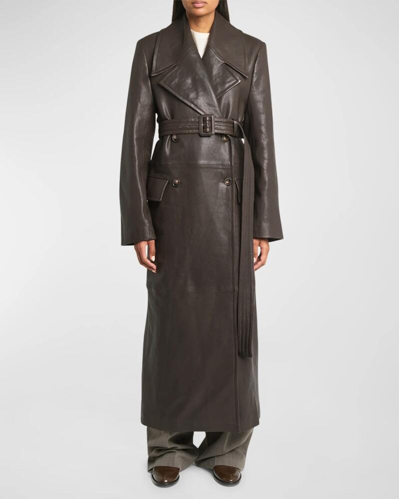 Long Belted Leather Double-Breast Coat Cover