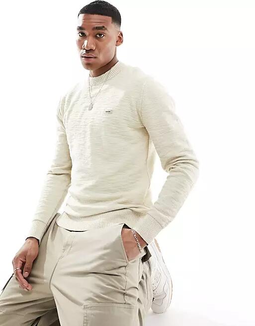 Calvin Klein winter slub crew neck sweater in cream-White Cover