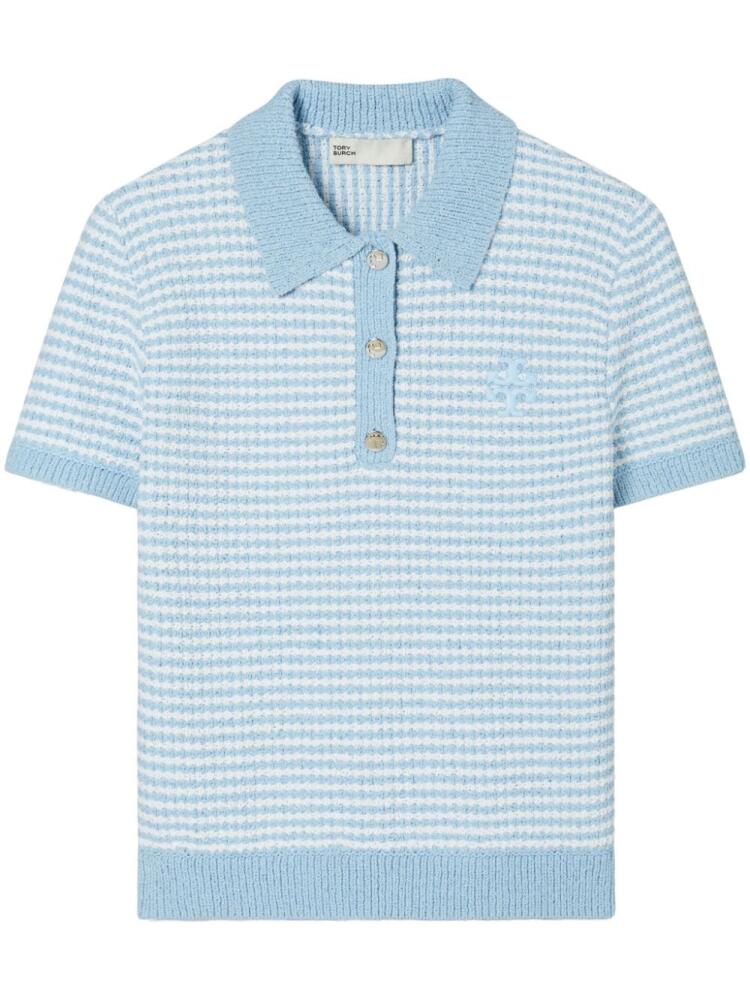 Tory Burch striped stitch cotton polo - Blue Cover