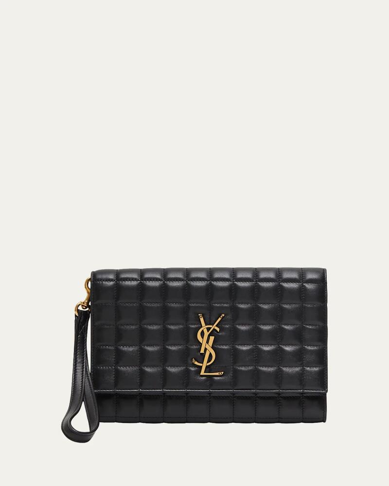 Saint Laurent Cassandra YSL Quilted Leather Wristlet Pouch Cover