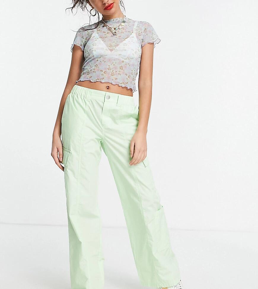 ASOS DESIGN Petite 00s low rise cargo pants in bright lime-Green Cover