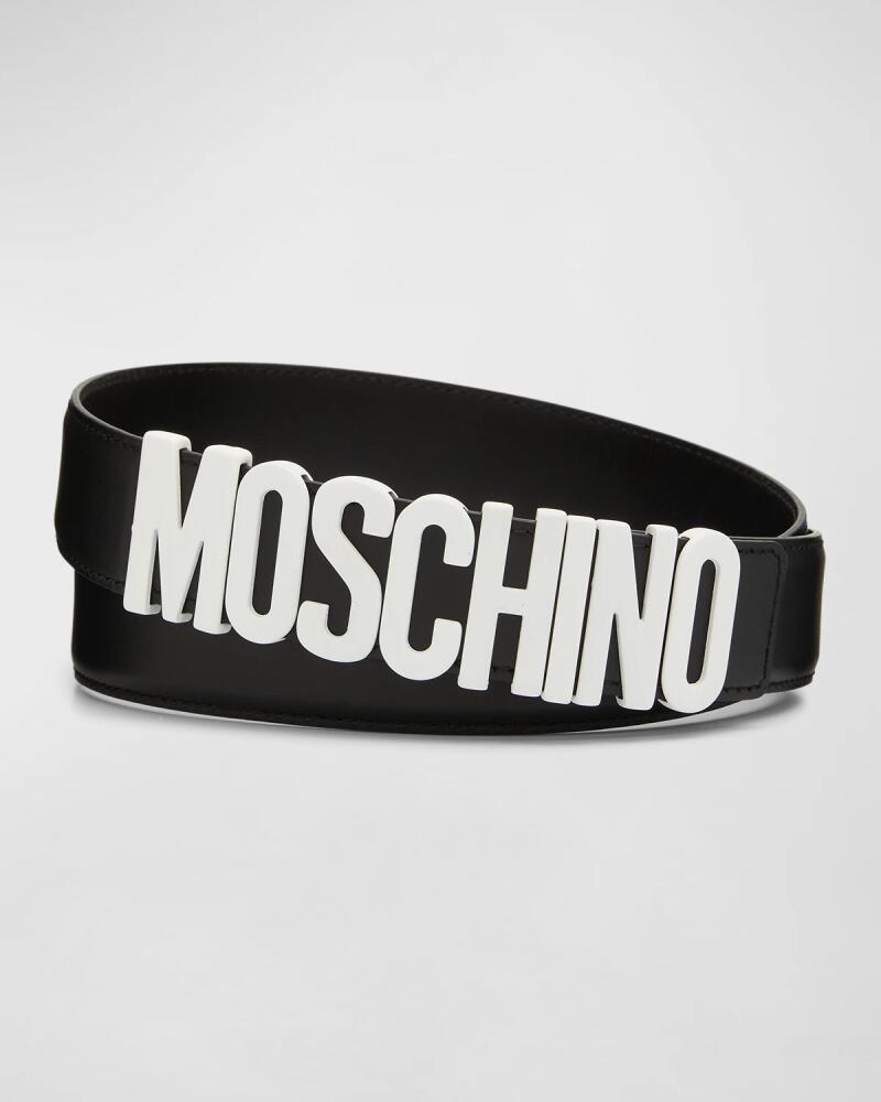 Moschino Men's Metal Logo Leather Belt Cover