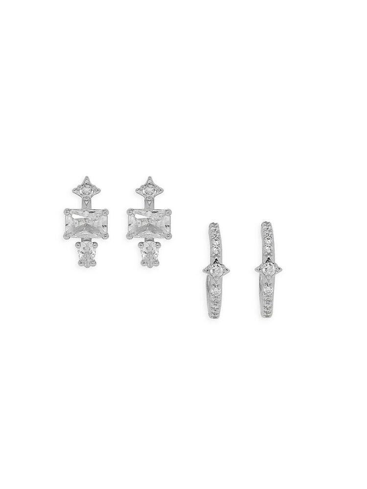 Adriana Orsini Women's Set of 2 Rhodium Plated & Cubic Zirconia Earring Set Cover