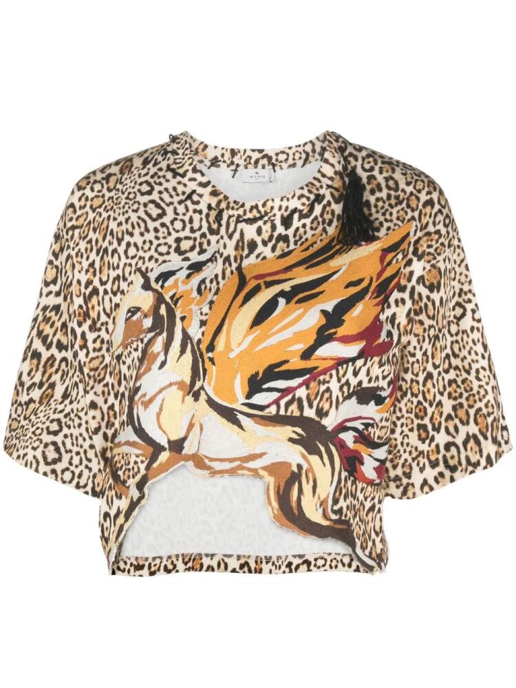 ETRO Pegaso-patch leopard-print T-shirt - Neutrals Cover