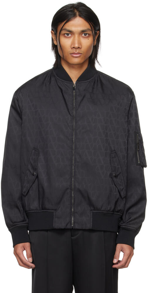 Valentino Black Toile Iconographe Bomber Jacket Cover