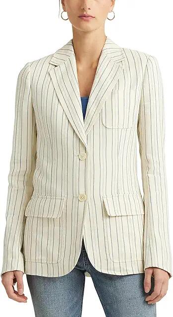 Lauren Ralph Lauren Striped Cotton-Blend Blazer (Cream/Blue) Women's Jacket Cover