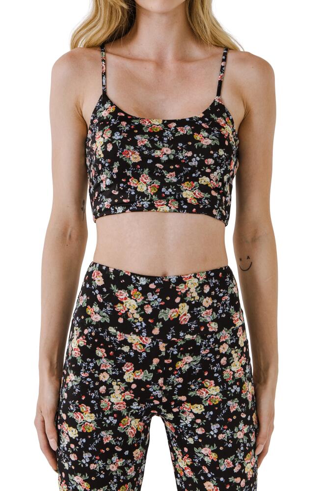 Grey Lab Floral Crop Tank in Black Multi Cover