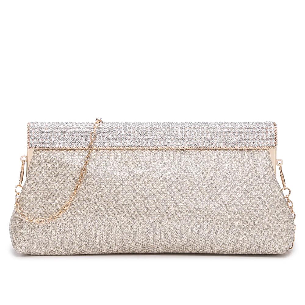 Nina Sweeny 21 Clutch | Women's | Gold Metallic Glitter Fabric Cover