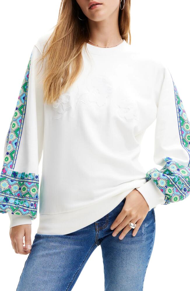 Desigual Embroidered Puff Sweatshirt in White Cover