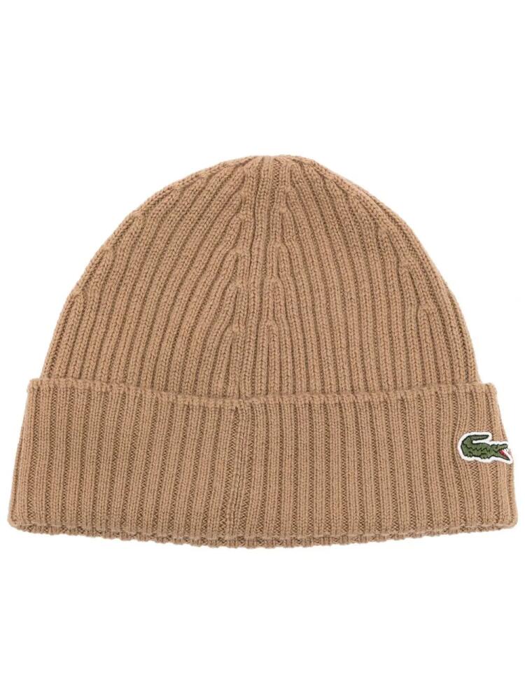 Lacoste logo-patch ribbed-knit beanie - Brown Cover