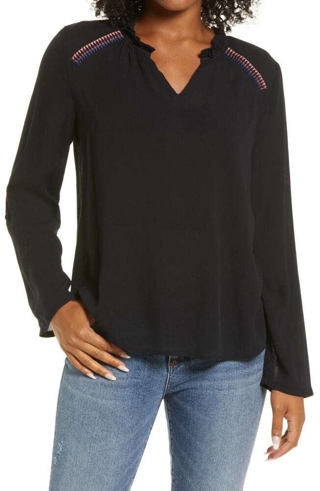 Bobeau Embroidered Long Sleeve Blouse in Pirate Black Cover