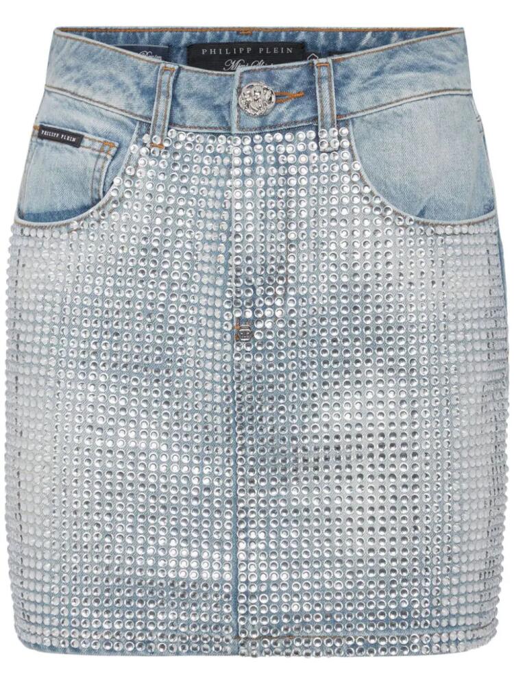 Philipp Plein crystal-embellished denim miniskirt - Blue Cover