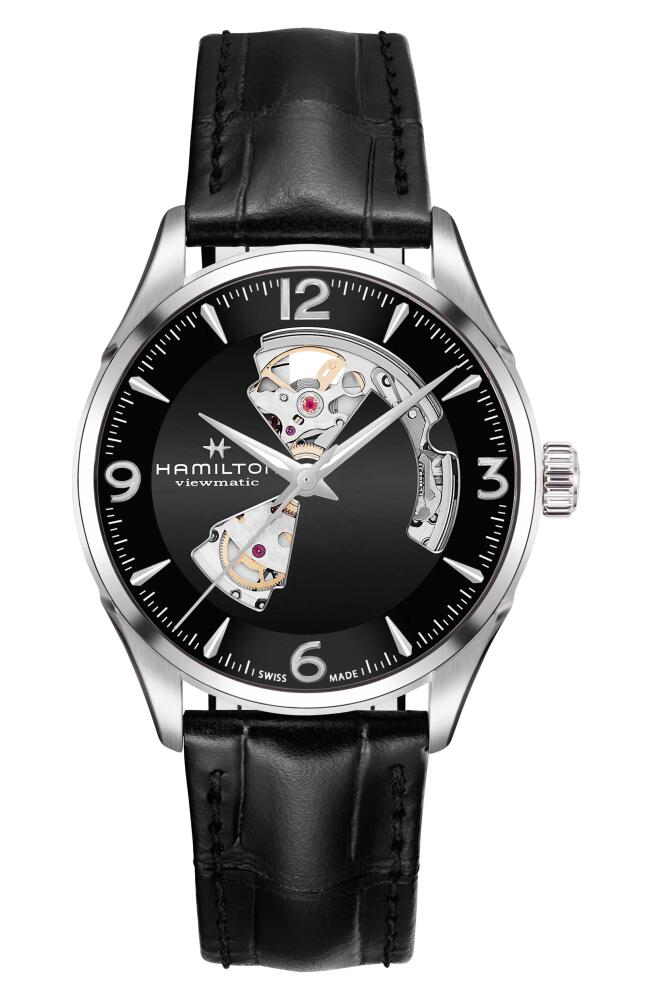 Hamilton Jazzmaster Open Heart Automatic Leather Strap Watch, 42mm in Black/Silver Cover