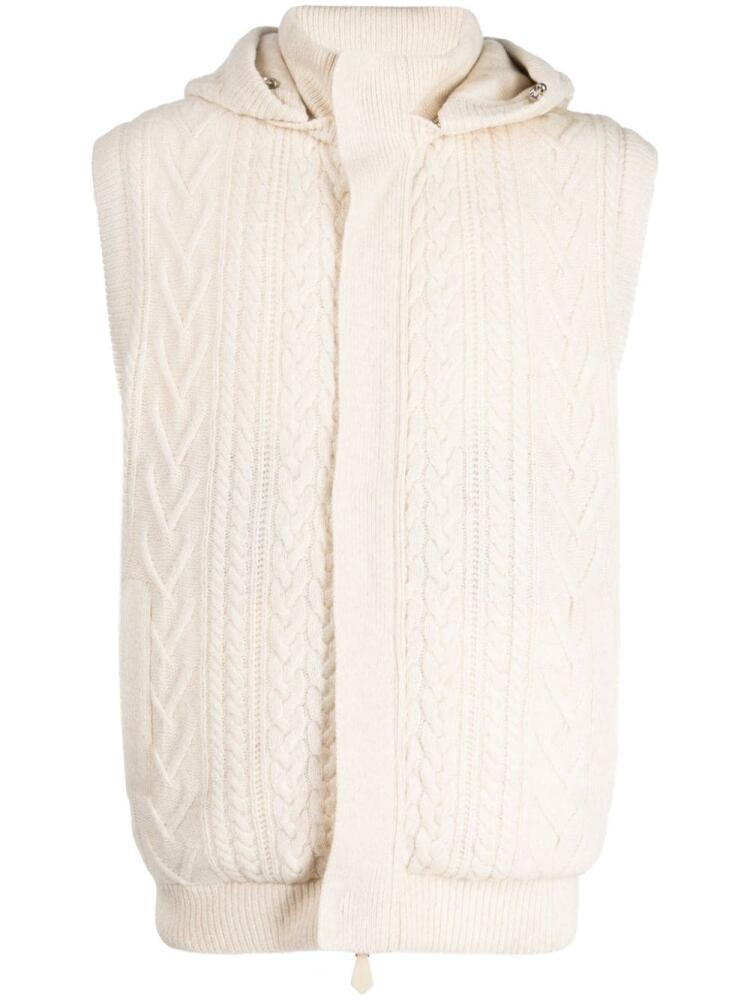 Man On The Boon. cable-knit hooded vest - White Cover