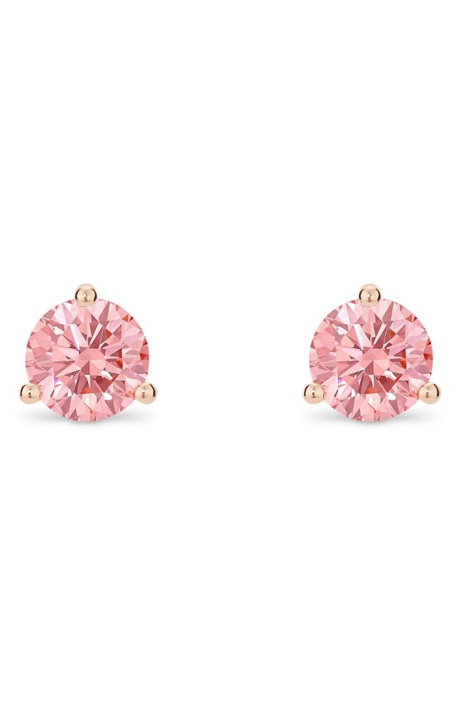 LIGHTBOX 1-Carat Round Lab Grown Diamond Stud Earrings in Pink/14K Rose Gold Cover