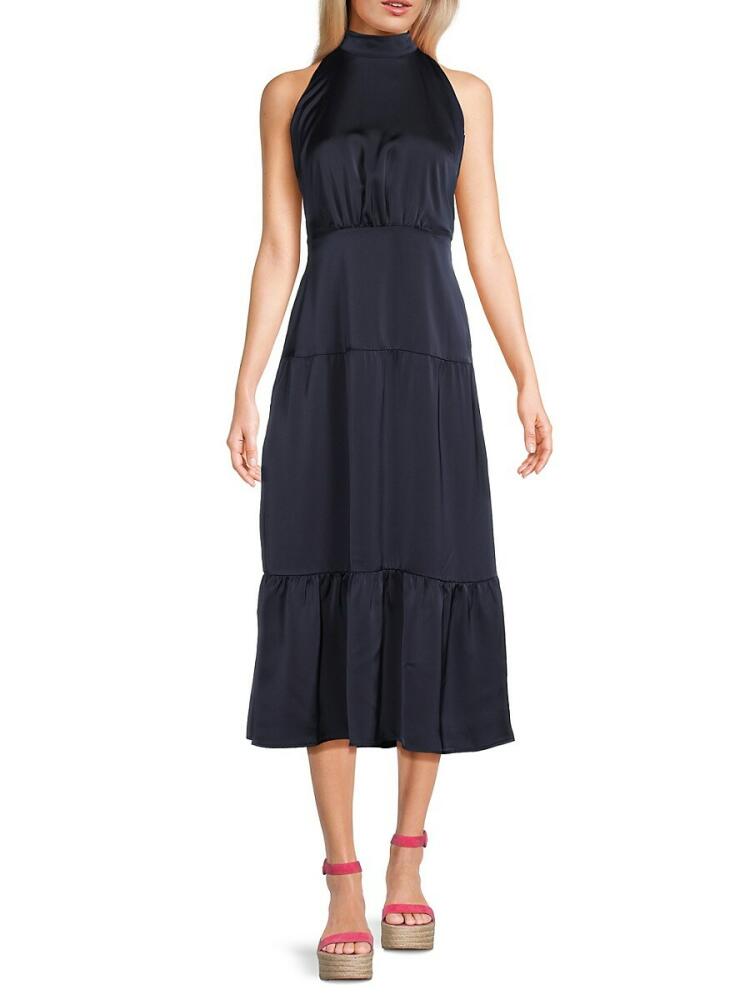 Sam Edelman Women's Fluid Satin Tiered Midi Dress - Navy Cover