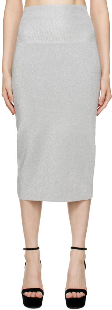 Victoria Beckham Silver Vented Midi Skirt Cover