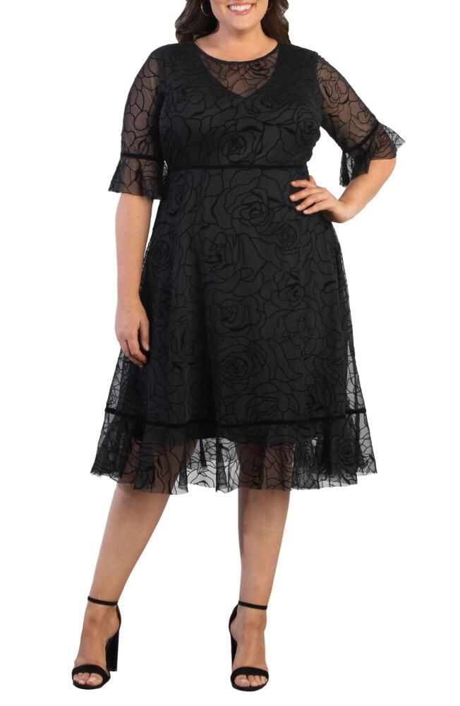 Kiyonna Francesca Mesh Cocktail Dress in Midnight Rose Garden Cover