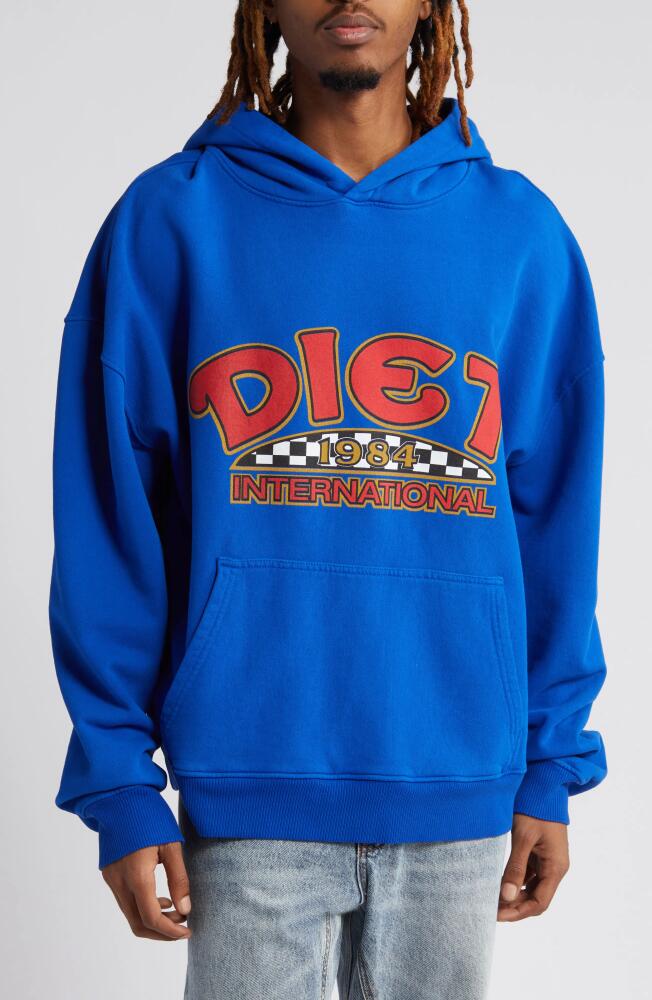 DIET STARTS MONDAY Diet International Cotton Graphic Hoodie in Blue Cover