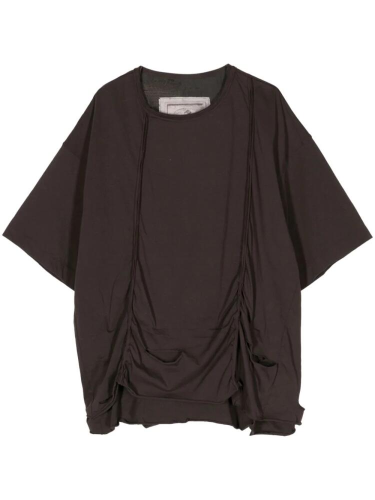 Ziggy Chen ruched-detail drop-shoulder T-shirt - Brown Cover