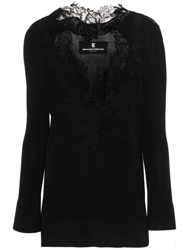 Ermanno Scervino lace-trim knitted T-shirt - Black Cover