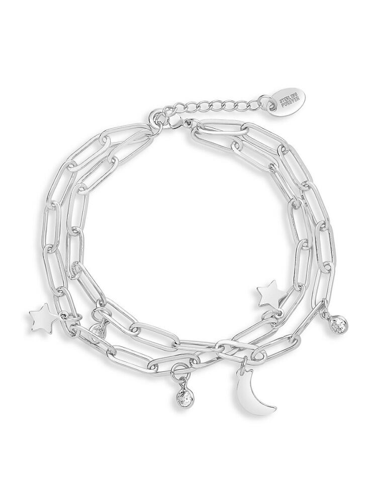 Sterling Forever Women's Moon & Star Rhodium Plated & Crystal Multi-Strand Bracelet Cover