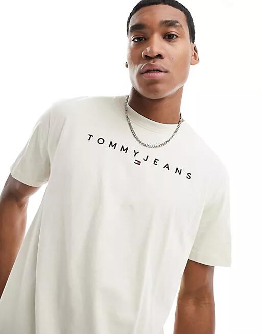 Tommy Jeans regular linear logo T-shirt in beige-White Cover