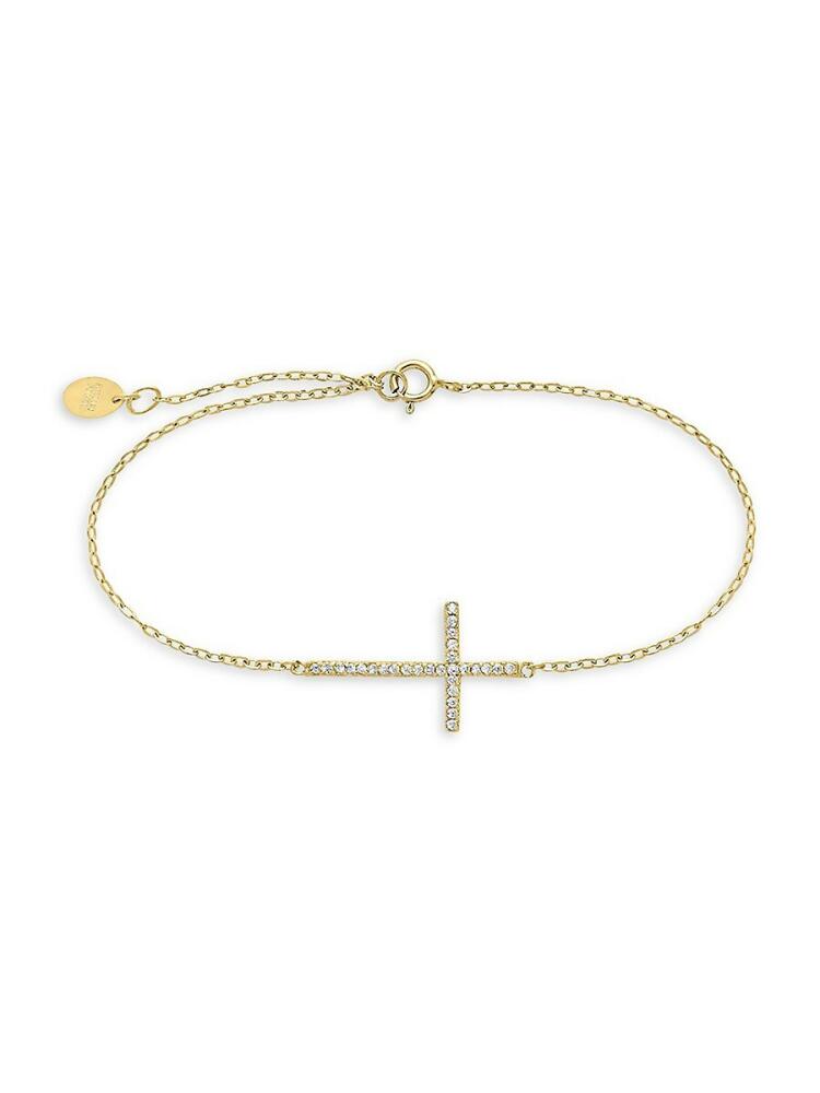 Sterling Forever Women's 14K Goldplated Sterling Silver & Cubic Zirconia Sideways Cross Bracelet Cover