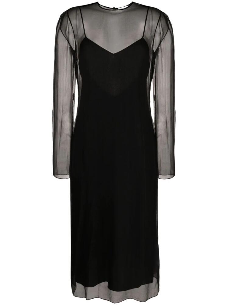 Ferragamo layered semi-sheer silk midi dress - Black Cover