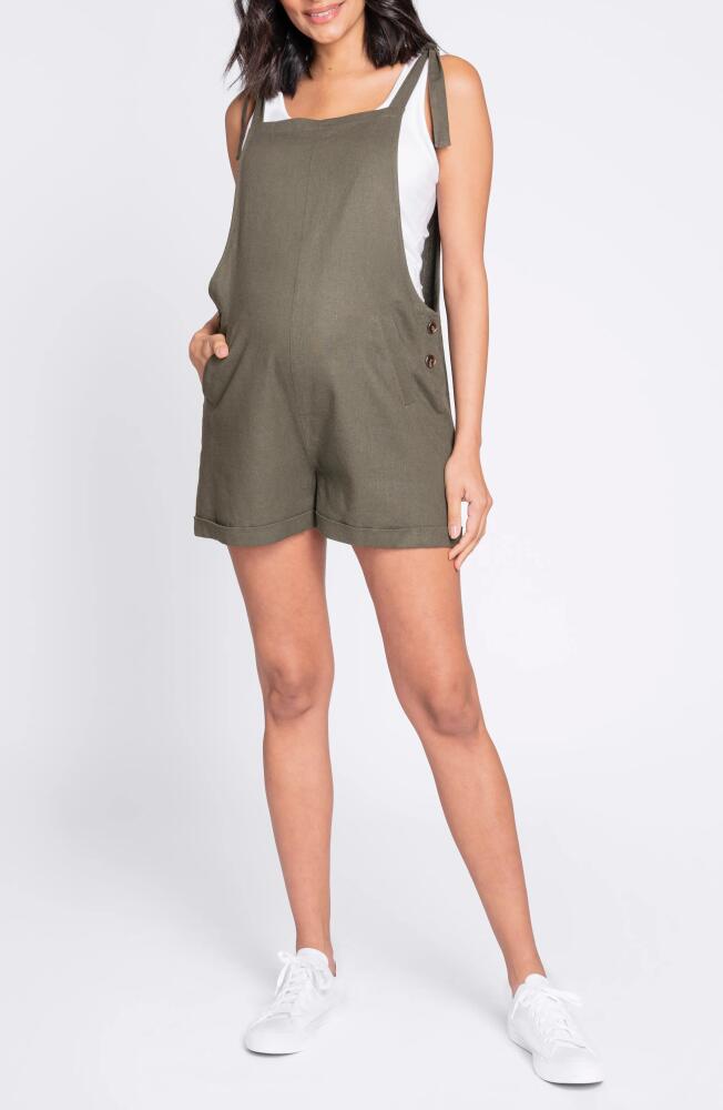 Seraphine Linen Blend Maternity Shortalls in Khaki Cover