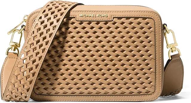 MICHAEL Michael Kors Jet Set Medium Camera Bag Woven Strap (Camel) Cross Body Handbags Cover