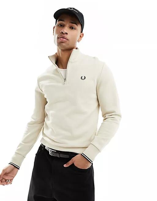 Fred Perry half zip sweatshirt in ecru-White Cover