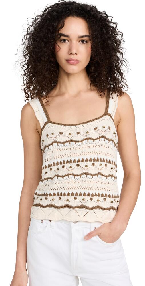 La Ligne Stripe Jane Tank With Beads Ivory/Cream/Olive Cover