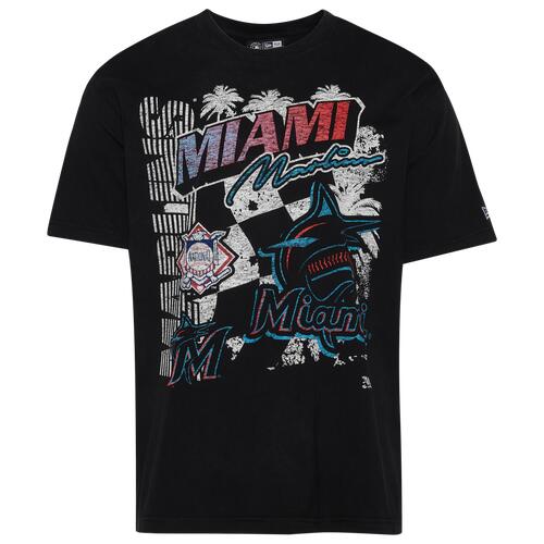 New Era Marlins Fitted Short Sleeve T-Shirt - Mens Black/Black Cover