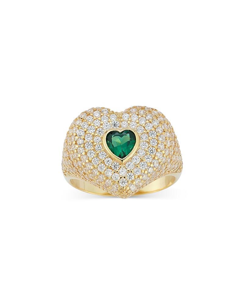 Aqua Pave & Green Cubic Zirconia Heart Signet Ring - Exclusive Cover