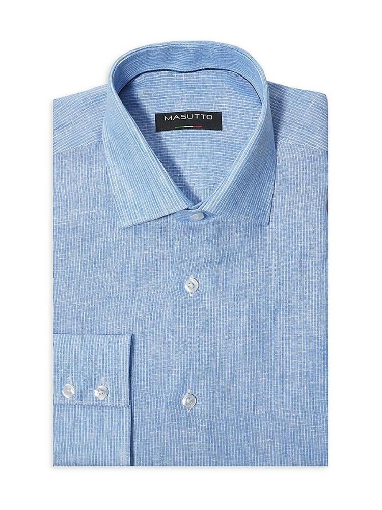 Masutto Men's AJ Striped Linen Dress Shirt - Blue Cover