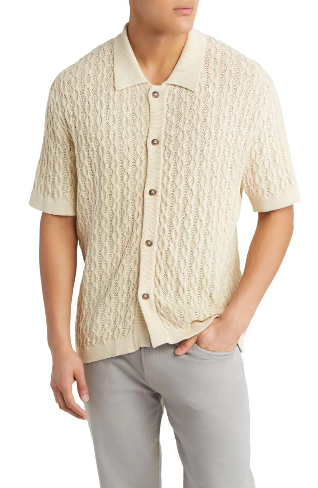 Les Deux Garrett Knit Cotton Short Sleeve Button-Up Shirt in Ivory Cover