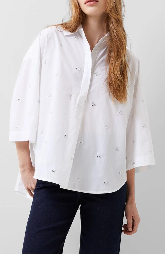 French Connection Rhodes Rhinestone Shirt in Linen Whit Cover