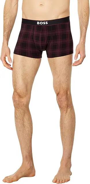 BOSS Bold Logo Plaid Cotton Stretch Trunks (Burgundy Plaid/Black) Men's Underwear Cover