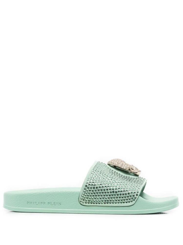 Philipp Plein Skull strass pool slides - Green Cover