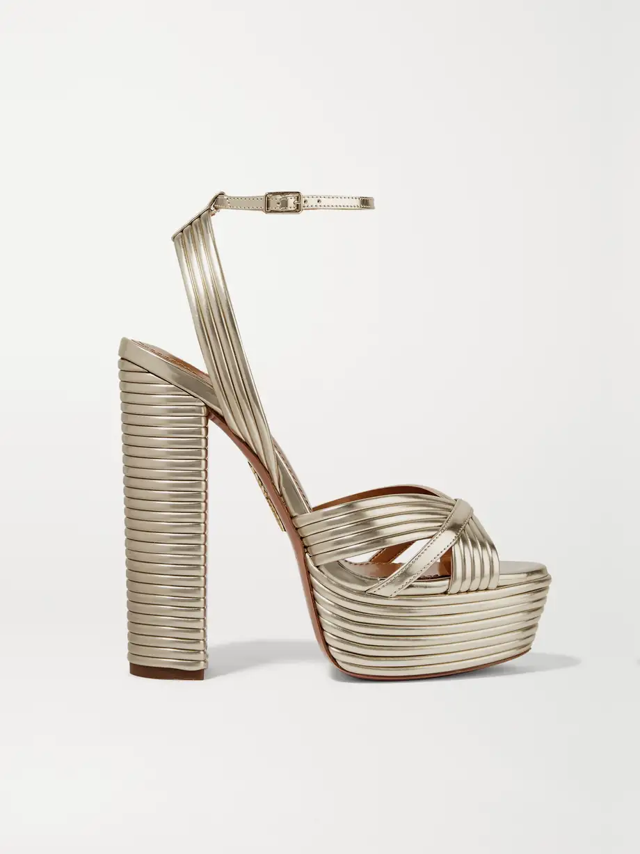 Aquazzura - Sundance 140 Metallic Leather Platform Sandals - Gold Cover