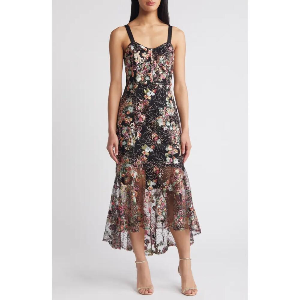 Sam Edelman Sequin Floral High-Low Cocktail Dress in Black/Rose Multi Cover