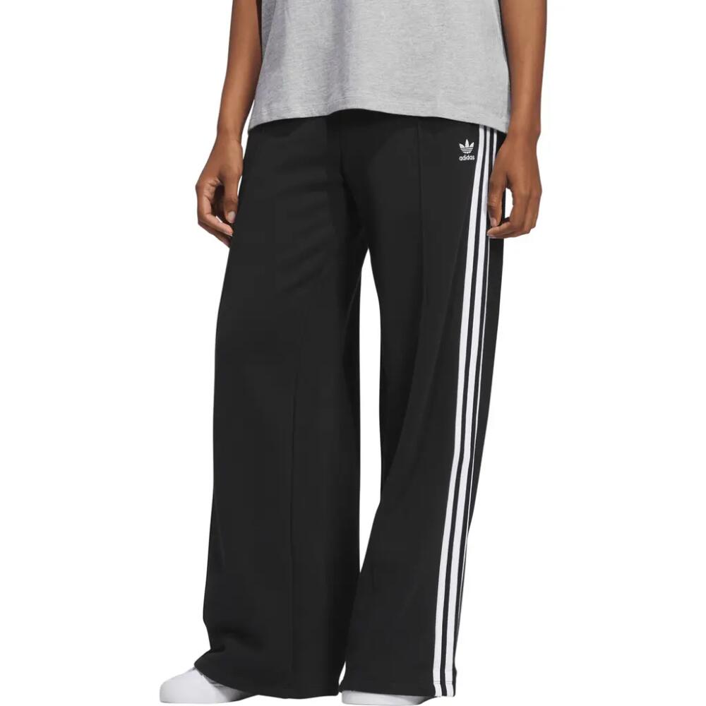 adidas Originals 3-Stripes Wide Leg Cotton French Terry Pants in Black Cover