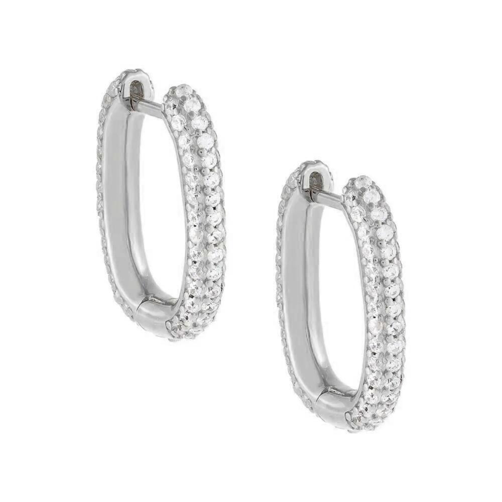 BY ADINA EDEN Pave Oval Huggie Earring in Silver Cover