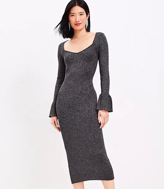 Loft Ribbed Trumpet Sleeve Midi Sweater Dress Cover