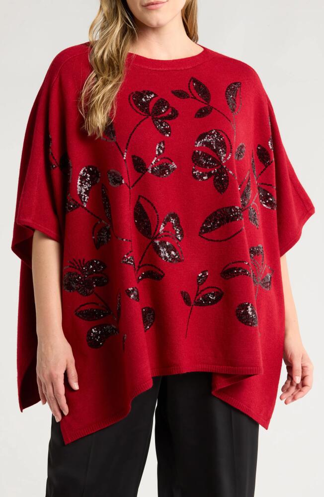 Anne Klein Floral Sequin Poncho in Titian Red Cover