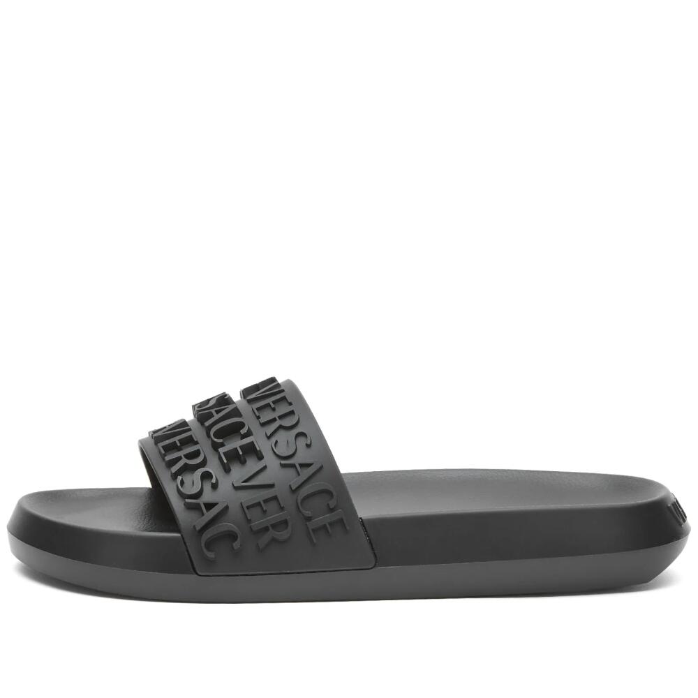 Versace Men's Logo Rubber Pool Slide in Black Cover