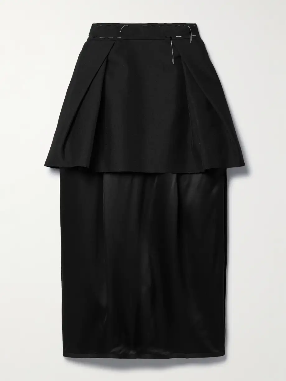 Maison Margiela - Layered Pleated Canvas And Silk-satin Midi Skirt - Black Cover