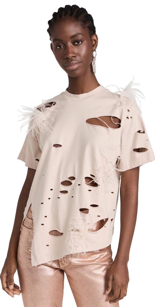 Marques Almeida Distressed T-Shirt with Feathers Beige Cover